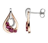 Ohrstecker Tropfen 585 Gold bicolor 8 Rubine rot 18 Diamanten Brillanten
