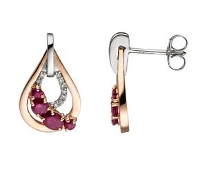 Ohrstecker Tropfen 585 Gold bicolor 8 Rubine rot 18 Diamanten Brillanten