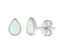 Ohrstecker Tropfen aus Silber 925 mit synthetischem weißem Opal