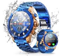 OHUGNA Herren-Smartwatch Rund HD 1,53" Gold Blau, Smartwatches für Männer, 100+ Sportmodi Fitnessuhr, Bluetooth-Sprachanruf. Kompatibel mit iOS und Android. (Blau)