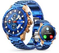 OHUGNA Men's Smartwatch with Metal/Silicone Strap, 1.53 Inch Smart Watch with Heart Rate, Sleep Monitor for Android iOS, 100+ Sports Modes, Fitness Watch, IP67 Waterproof, Bluetooth (Blau)