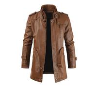 OHXSM Herren einfarbig Lässige PU-Lederjacke Slim Fit Bomberjacken Windjacke Mantel Lässige leichte Windjacke Sportjacke Cargo Outwear mittellange Lederjacke Fleece PU-Leder Windjacke Herrenjacke