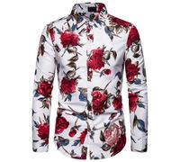 OHXSM Herren Hemd mit Blumendruck Langarm Fancy Rose Flower Print Lässige Button-Down-Hemden für Herren Blumenbedruckte Langarm-Button-Down Casual Fancy Floral Shirts XL B-rot