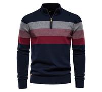 OHXSM Herren Pullover mit halbem Reißverschluss mit Fleece gefütterter Rollkragenpullover Warmer langärmliger Pullover mit Stehkragen Langarm gestrickter Pullover mit halbem Reißverschluss Stehkragen