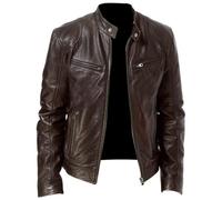 OHXSM Herren Stehkragen Lederjacke Lässige Kunstleder Motorradjacke mit Reißverschlusstaschen Herren Lässige Lederjacken Stehkragen Jacken Herrenjacke Leichte Herbst Winterjacke mit Taschen