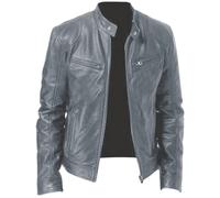 OHXSM Herren Stehkragen Lederjacke Lässige Kunstleder Motorradjacke mit Reißverschlusstaschen Herren Lässige Lederjacken Stehkragen Jacken Herrenjacke Leichte Herbst Winterjacke mit Taschen