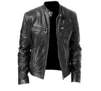 OHXSM Herren Stehkragen Lederjacke Lässige Kunstleder Motorradjacke mit Reißverschlusstaschen Herren Lässige Lederjacken Stehkragen Jacken Herrenjacke Leichte Herbst Winterjacke mit Taschen