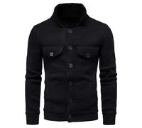 OHXSM Herren-Strickjacke mit Zopfmuster grob gestrickte Jacke V-Ausschnitt Schalkragen geknöpfter Strickmantel Oberbekleidung Strickjacke Stehkragen Pullover Knopf einfarbig Strickjacke Strickjacke