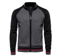 OHXSM Lässige Strickjacken mit Stehkragen für Herren schmale Passform Durchgehender Reißverschluss Dicker Strickpullover Strickjacke mit durchgehendem Langarm Strickpullover Strickjacke Strickmantel