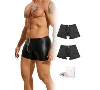 ohyeahlady Boxershorts für Herren mit Reißverschluss Unterwäsche Große Größen Dessous Reizwäsche Hole Elastizität Unterhosen Gummi Shorts Zip Boxer Briefs 2er Pack Schwarz XL