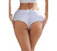 ohyeahlady Damen Bloomer Shorts Y2K Underwear mit Rüschen Mesh Lolita Ruffle Dress Große Größen Ruffle Skirt Sexy Unterwäsche Brasilien Slip Cosplay Rüschenhöschen Mehrlagig Minirock Weiß M