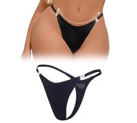 ohyeahlady Damen String Tanga Mini G-String T-Back Slip Sexy Micro Thong Seamless Unterhosen Sommer Große Größen Unterwäsche Nahtlose Underwear Brazilian Hipster Strand Glitzer Bikini Schwarz M