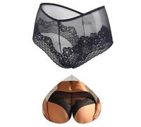 ohyeahlady Damen Tüll Slip Brazilian Mesh Hipster Unterhosen Transparente Unterwäsche Atmungsaktiv Panty Hohe Elastizität Schlüpfer Curvy Reizwäsche Höschen für Alltag Underwear Club Schwarz,XXL