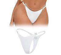 ohyeahlady Glitzer Bikini Damen Strass Mini String Tanga Sexy Dünn Skin to Skin Slip Seamless T-Back Thong Nahtlose Unterwäsche Stretch Panty Underwear Große Größen G-String Weiß XXL