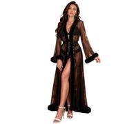 ohyeahlady Morgenmantel Damen Lang Durchsichtig Robe Tüll Kimono | Hausmantel Sexy für Frauen,Bademantel,Große Größen,Erotisch Dessous Curvy,mit Gürtel,Braut,Cosplay,Boudoir-Shooting