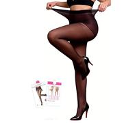 ohyeahlady Nylon Strumpfhosen Damen 15 DEN Nahtlose Strumpfhose Sexy Große Größen Pantyhose Transparent Feinstrumpfhose Curvy Dessous Elastisch Rave Outfit Clubwear Box Packung Schwarz L-XXL
