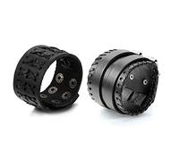 OIDEA 2PCS Herren Armband, Geflochten Punk Rock Breit Lederarmband Armreif Handgelenk Armschmuck, Verstellbar Niet Druckknopfverschluss, Schwarz