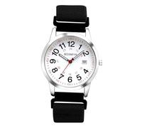 OIDEA Damen Armbanduhr aus Nylon 12/24H: Stilvoll Schwarz Armband Analog Quarz mit Gold Großer Arabischer Zifferblatt Uhr Datum im 24-Stunden-Format Geschenk für Frauen Freundin