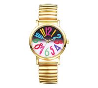 OIDEA Damen Armbanduhr Elastisch: Gold Edelstahlband Quarz Analog mit Großer Bunter Arabischen Zifferblatt 24 Stunden Minimal Damenuhr Geschenk für Frauen Mutter Freundin