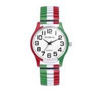 OIDEA Damen-Armbanduhr, elastisches Armband, Edelstahl, dehnbar, Fantasie, deutsche Flagge, analog, Quarz, großes Zifferblatt, arabische Ziffern, Geschenk zum Geburtstag, Italienische Flagge