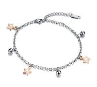 OIDEA Damen Fusskettchen Edelstahl, Kugel Fußkette mit rosegold Pentagramm Stern Anhänger Kette Fuß Armband, silber
