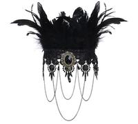 OIDEA Damen Halskette Leder Choker: Schwarz Spitze Anhänger mit Leder Sexy Feder Halsband verstellbare Gothic Choker Vintage Schmuck für Halloween Karneval Maskerade
