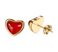 Oidea Damen Ohrringe Herz Ohrstecker: Rot Herz Ohrstecker aus Edelstahl Gold modern Romantisch Schmuck Geschenk für Frauen Mädchen