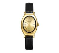 OIDEA Damen Oval Armbanduhr Leder: Schwarz Vintage Schmal Lederarmband mit Römischer Ziffern Gold Zifferblatt Quarz Analog Uhr Retro Damenuhr Geschenk für Frauen Geburtstag