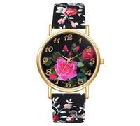 OIDEA Damen Uhren Böhmisch Armbanduhr: Rot Schwarz Blumen Muster Analog Quarz mit Großem digital Zifferblatt Klare Uhr Geschenk für Frauen Mädchen