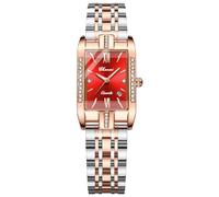 OIDEA Damen Uhren Rechteckig Armbanduhr: Rot Damenuhr Analog Quarz Uhr mit Römische Ziffern Zifferblatt Strass Kalender Beiläufige mit Metall Armband Geschenk für Frauen