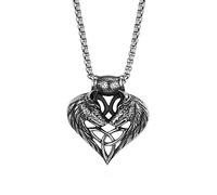 OIDEA Edelstahl Herren Herz Anhänger Halskette, doppel Wolf Kopf mit 56cm Kette, schwarz Silber