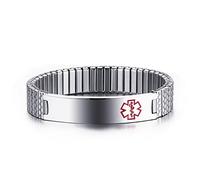 OIDEA Garvurbar Edelsathl Armband, 12mm Breit poliert mit Medizinische ID Alert Armband Silber