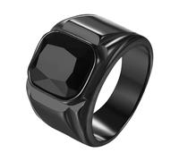 OIDEA Herren Achat Schwarz Ring: Siegelring mit Quadratischem Achat Biker Rock Herrenring Bandring Band Ring aus Edelstahl Schmuck Geschenk für Männer Vater Freund Größe 70