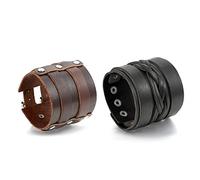 OIDEA Herren Armband Breit aus Leder: 2 Stück Schwarz Braun Punk Rock Stil Lederarmband Armreif Handgelenk Armschmuck Verstellbar Armschmuck Geschenk für Männer Junge