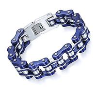 OIDEA Herren Armband Fahrradkette Motorradkette: Blau Armkette aus Edelstahl 16MM breit Biker Gliederkette Armreif Armschmuck Punk Rock Handgelenk 22CM Armkette Geschenk für Männer