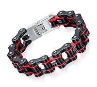 OIDEA Herren Armband Fahrradkette Motorradkette: Rot Armkette aus Edelstahl 16MM breit Biker Gliederkette Armreif Armschmuck Punk Rock Handgelenk 22CM Armkette Geschenk für Männer