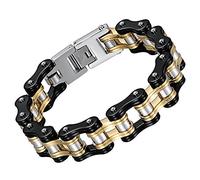 OIDEA Herren Armband Fahrradkette Motorradkette: Silbergold Armkette aus Edelstahl 16MM breit Biker Gliederkette Armreif Armschmuck Punk Rock Handgelenk 22CM Schmuck Geschenk für Männer Jungen