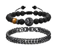 OIDEA Herren Armband Panzerkette Lebensbaum: 2 Stück Armkette Schwarz Baum des Lebens Kugelkette verstellbar Schmuck Geschenk für Männer Freund Bruder Familie