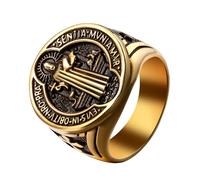 OIDEA Herren Benedikt Kreuz Ring: Gold St. Benedikt Jesus Siegelring aus Edelstahl Retro Vintage Katholischer religiöses Amulett Schmuck Geschenk für Männer Junge Freund Größe 60