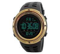 OIDEA Herren Digital Armbanduhr aus Silikon: Schwarz Silikonarmband mit Gold PC Gehäuse Datum Wochentag Alarm Stoppuhr Herrenuhr Geschenk für Männer Junge Freund