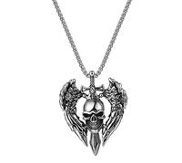 OIDEA Herren Halskette mit Anhänger Totenkopf: Gothic Schädel Kette aus Edelstahl Biker Engelsflügel Punk Rock Skull Schmuck Geschenk für Männer Junge