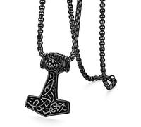 OIDEA Herren Halskette mit Thors Hammer Anhänger: Schwarz Kette mit Weizenkette aus Edelstahl Biker Vintage Retro Schmuck Geschenk für Männer Junge