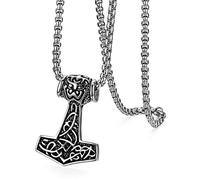 OIDEA Herren Halskette mit Thors Hammer Anhänger: Vintage Kette mit Silber Weizenkette aus Edelstahl Retro Schmuck Geschenk für Männer Junge