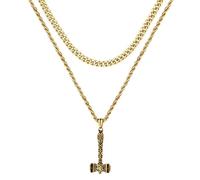 OIDEA Herren Halskette Thors Hammer: Gold Layered Kette aus Edelstahl mit Axt Wikinger Anhänger Kubanische Kette & Kordelkette Wikinger Schmuck Geschenk für Männer Jungs