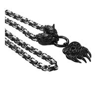 OIDEA Herren Halskette Wolfskopf Königskette: Schwarz Schwer Punk Wikinger Bärenklaue Doppel Wolf Köpfe Anhänger mit 61 cm Kette aus Edelstahl Viking Schmuck Geschenk für Männer Freund Bruder