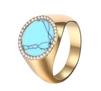 OIDEA Herren Ring mit Strasssteine & Türkis: Rund Türkis Edelstein Gold Bandring aus Edelstahl Herrenring Siegelring Geschenk für Männer Größe 52-69
