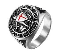 OIDEA Herren Saint Michael Erzengel Ring: Silber St. Michael Siegelring aus Edelstahl mit Schutzsymbol Schutzschild katholisches Amulett Geschenk für Männer Junge Größe 65