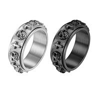 OIDEA Herren Spinner Ring Schädel: 2 Stück Spinnringe mit Totenkopf Cool Fidget Ringe Geschenk für Männer Schwarz Silber Größe 65 (20.7)