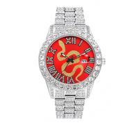 OIDEA Herrenuhr Iced Out Uhr: Silber Strass Schlange Kalender Armbanduhr | Analog Quarz & Datum, abnehmbares Metallarmband, mit Strass vollbesetzt, Bling Hip Hop, 3ATM wasserdicht für Party Alltag