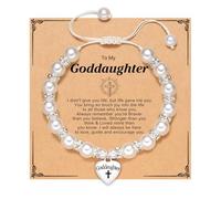 OIDEA Mädchen Geflochtenes Armband mit Perlen: Verstellbare Taufgeschenk Perlenarmband mit Goddaughter Kreuz druckt Herz Anhänger religiöses Taufe Geburtstag Geschenk für Mädchen Weiß